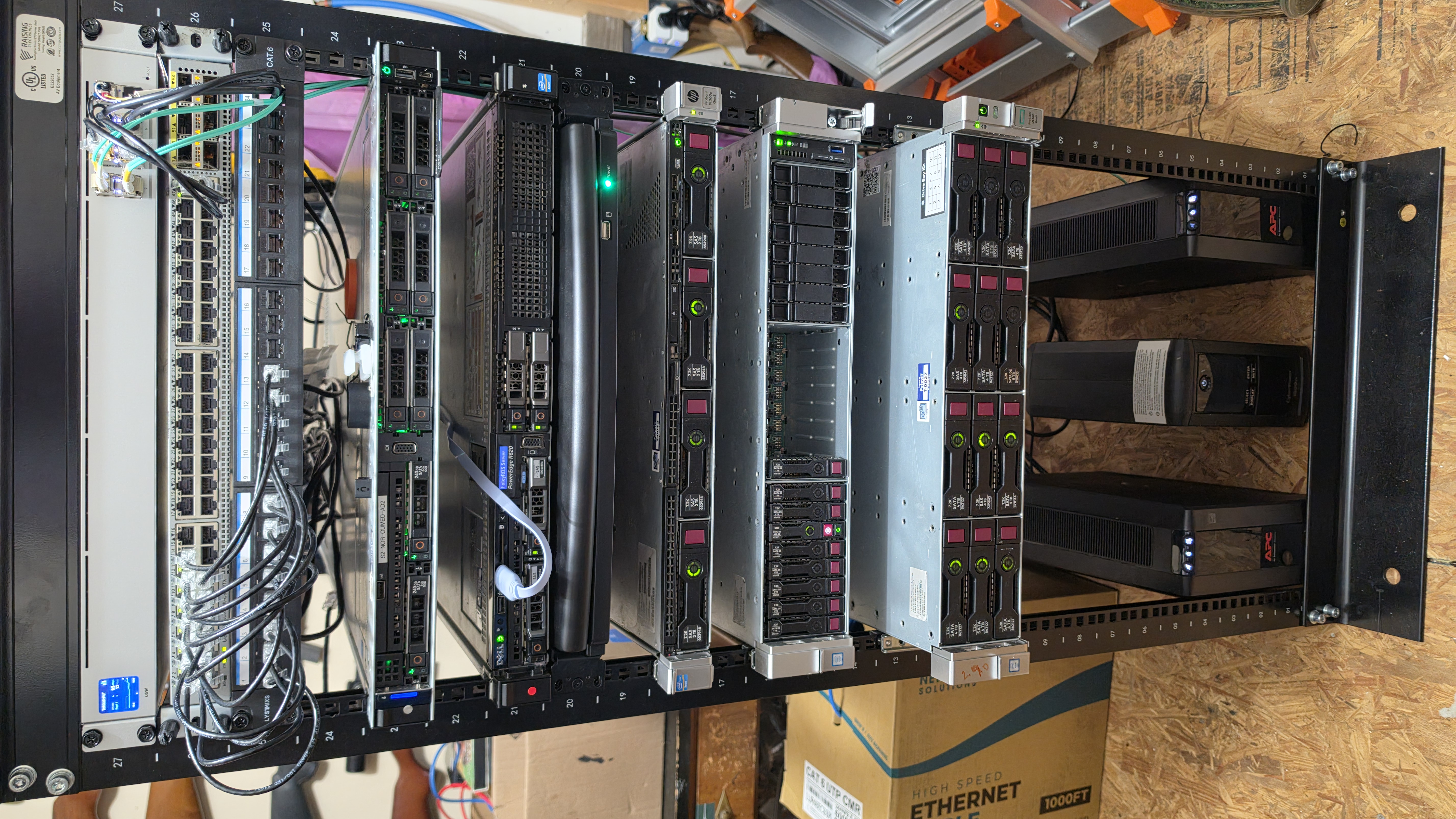 Server rack with HP and Dell servers